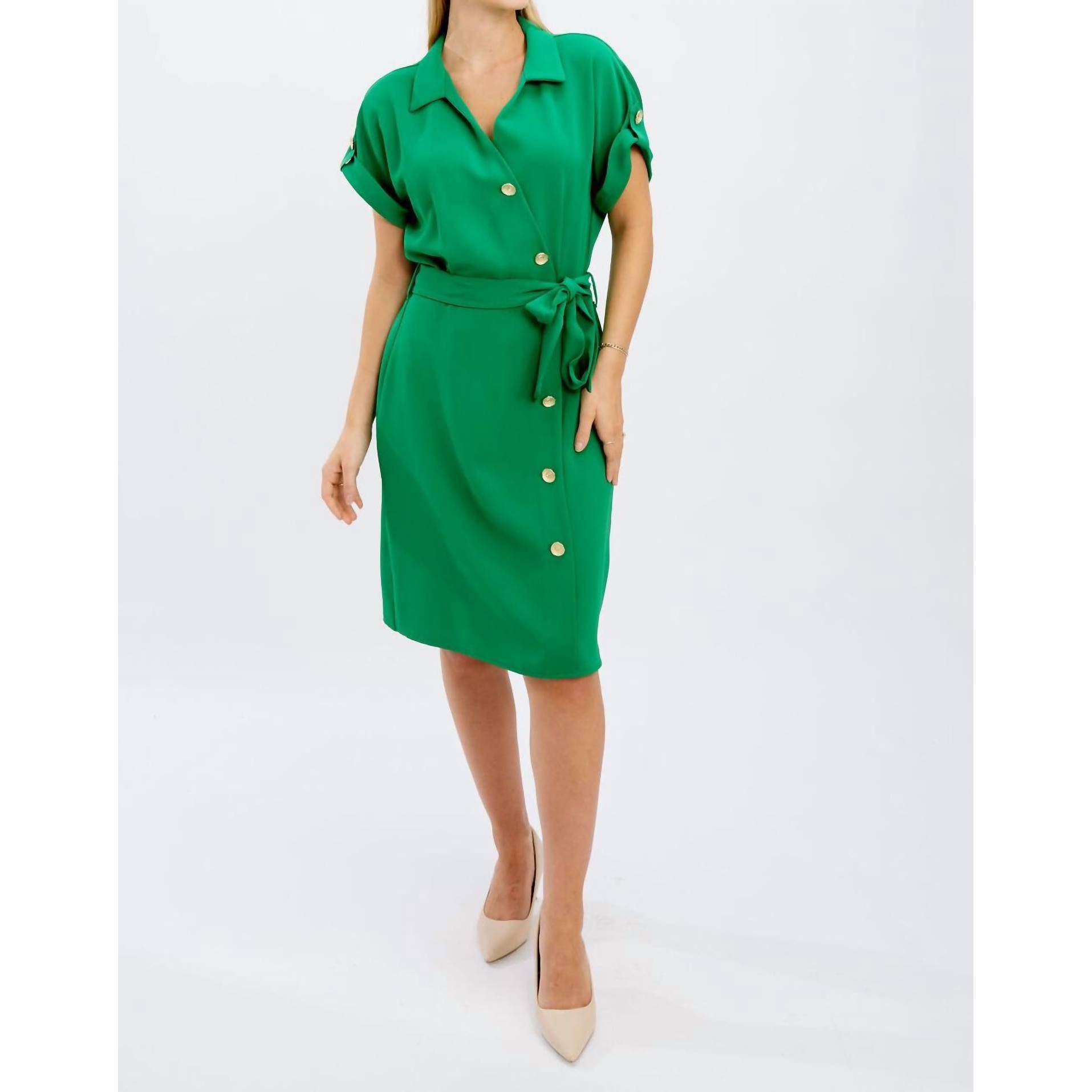 New Frank Lyman Knee Length Wrap Style Dress In Green